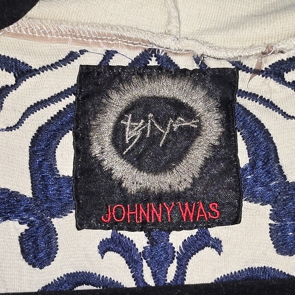 Johnny Was Biya Blue & Cream Embroidered Duster Cardigan Hooded Jacket Size S/M - Picture 4 of 5